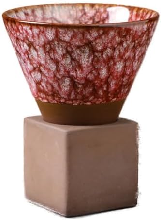 Ceramic Pedestal Coffee Cup, 7 Oz Flared Mug with Square Holder, 25 Colors (Rose Crackle) by Unknown