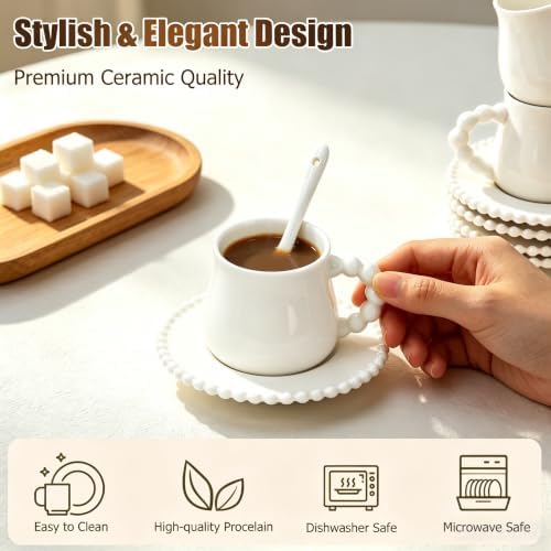 8oz Latte Cups with Saucers & Spoons, Ceramic Coffee Cups Set of 6 - Image 4