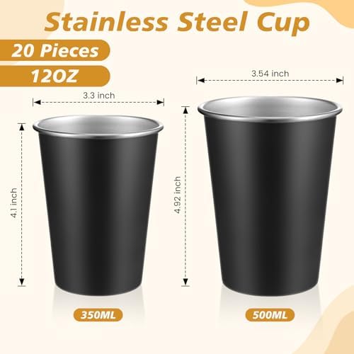 Mimorou 20 Pack 12 oz Stainless Steel Cups Metal Cup, Black - Image 2