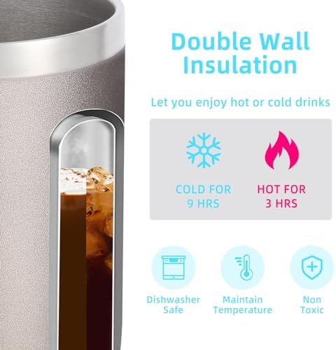 Volhoply 14oz Insulated Stainless Steel Coffee Mug with Lid Bulk 8 Pack,Double Wall Vacuum Travel Coffee Cup with Handle,Reusable Metal Cups Tumbler,Camping Mugs Keep Hot,Ideal Gifts(Gray,8 Set) - Image 3