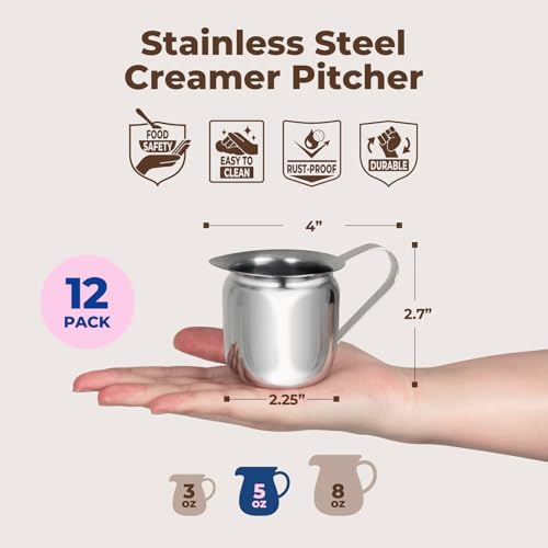 Fit Meal Prep [12 Pack] 5 oz Creamer Pitcher - Stainless Steel Bell Creamers, Mini Cup Container for Serving Milk, Coffee Cream, Salad Dressing, Maple Syrup, Espresso Machine for Restaurant, Cafes - Image 2