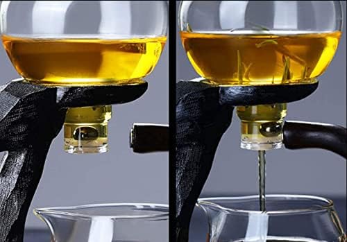 Heat-resistant Kungfu Glass Tea Set with Heater Attract Water Diversion Rotating Cover Bowl Lazy Semi-Automatic Deer Glass Teapot (Black Set) - Image 5