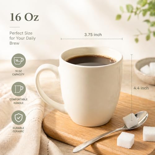AmorArc 16 oz Coffee Mugs Set of 6, Large Ceramic Coffee Cups-Light Beige - Image 3