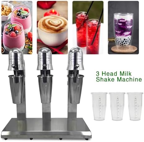 3 Head Electric Milk Shake Machine, 110V 18000RMP Powerful Electric Tea Drink Mix Milkshake Mixer with 3 x 800ml Cup, Milk Frother Mixer for Milk Drink Tea Juice - Image 5