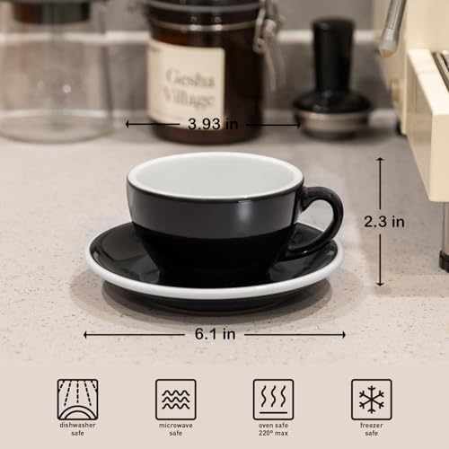 Loveramics Cappuccino Cup with Saucer, 8 oz Ceramic Coffee cup with Round Bottom for Cappuccino, Latte, Tea, Espresso, Thick-walled Stoneware Cup Set for Barista - Regular Colours (Black, 8OZ) - Image 5