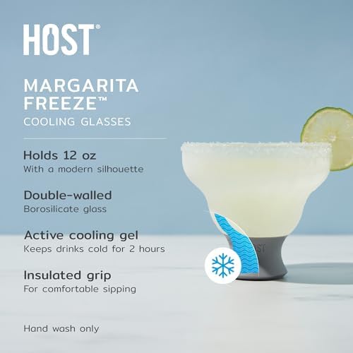 Host Glass Freeze Stemless Margarita Glasses Drinking Set, Insulated Cocktail Glass Set with Silicone Band, 12oz Margarita Glasses Set of 2 in Gray - Image 2
