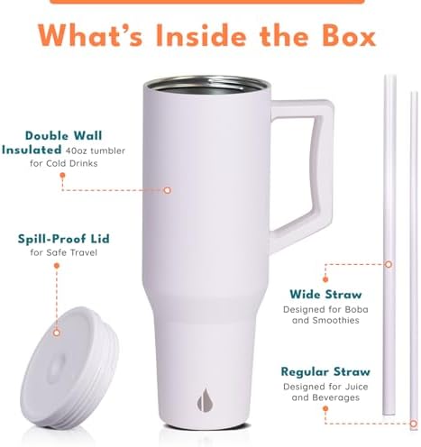 Elemental Spill Proof 40oz Insulated Tumbler with Handle & Straw Travel Mug - Image 3