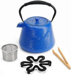 Cast Iron Teapot 34 oz (1000 ml) with Infuser, Water Wave Design, Blue by Unknown