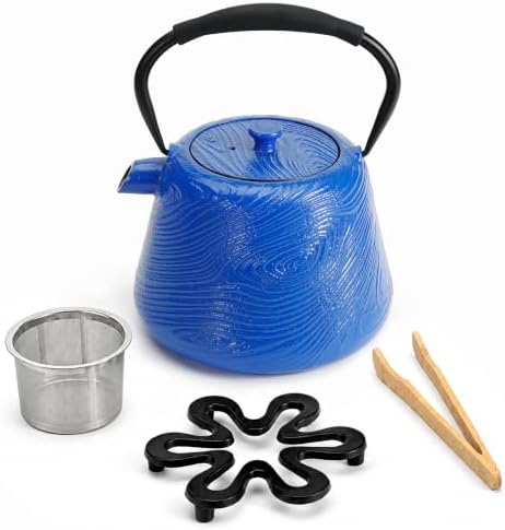 Cast Iron Teapot 34 oz (1000 ml) with Infuser, Water Wave Design, Blue by Unknown