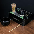 Black Japanese Matcha Tea Set of 4 Ceremony Matcha Kit with Matcha Bowl(Chawan) with Pouring Spout, Matcha Whisk (Chasen), Scoop (Chashaku) for Japanese Tea Ceremon by Auerhceram