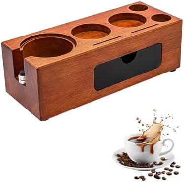 Espresso Tamping Station, Wood Knock Box Drawer Organizer Combo, Compatible with 58mm Portafilter and Tamper, for Home Baristas, Coffee Stations, and Espresso Tools Storage by EALRIDV