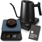 Greater Goods Electric Gooseneck Kettle and Coffee Scale, Designed in St. Louis. Onyx Black/Stone Blue. by GreaterGoods