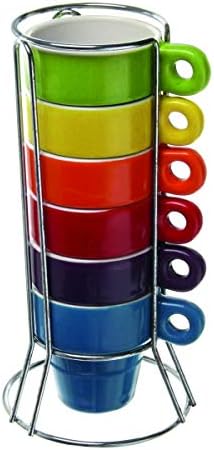 Paxanpax PSA462_12 Stackable Set of 6 Espresso Ceramic Mugs & Stand for DeLonghi Coffee Machines by Paxanpax