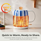 Hand-Painted Blue Striped Ceramic Electric Kettle 1.0L - 1000W Fast Boil with Wooden Lid, Auto Shut-Off & Boil-Dry Protection for Coffee and Tea - Image 6