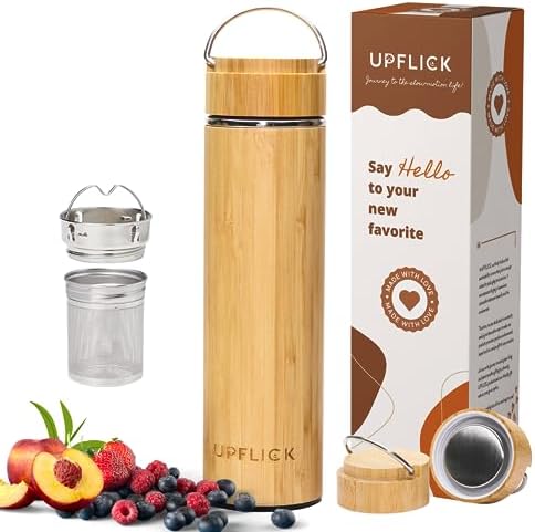 Bamboo Tea Tumbler with Infuser for Loose Tea 17 oz 25 unit Leak Proof, Double Wall, Wide Mouth, Vacuum Insulated, Ecofriendly Stainless Steal Insulated Bottle - Image 2