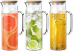 3 Sets Glass Pitcher with Lid, 50 oz / 1500 ml Water Carafe with Handles Hot Cold Beverage Water Jar Glass Jug (Bamboo lid) by Quald