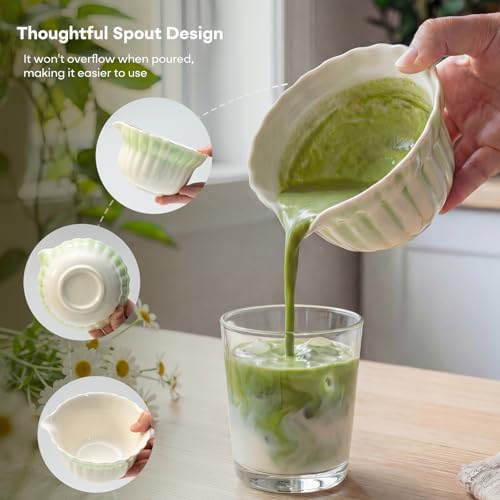 Matcha Whisk Set | Japanese Matcha Kit with Daisy Ceramic Bowl, Mushroom Whisk Holder, Sifter, Bamboo Chasen Whisk & Scoop | Mothers Day, Fathers Day, Housewarming Gift, Green - Image 4