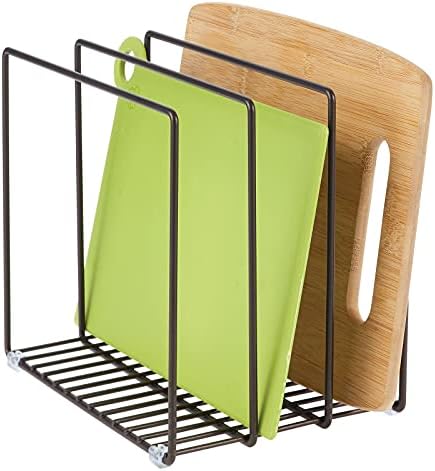 mDesign Steel Storage Tray Organizer Rack for Kitchen Cabinet - Divided Holder with 3 Slots for Skillets, Frying Pan, Pot Lids, Cutting Board, Baking Sheets - Concerto Collection - Bronze - Image 5