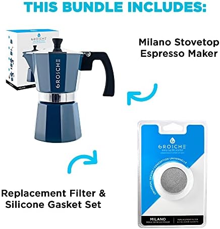 GROSCHE Milano Stovetop Espresso Maker Moka pot 6 espresso Cup - 9.3 oz, Blue and 3 Replacement Seals Gaskets Bundle Stove top coffee maker Moka Italian espresso coffee maker and replacement gaskets - Image 2