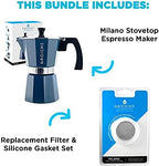 GROSCHE Milano Stovetop Espresso Maker Moka pot 6 espresso Cup - 9.3 oz, Blue and 3 Replacement Seals Gaskets Bundle Stove top coffee maker Moka Italian espresso coffee maker and replacement gaskets - Image 2