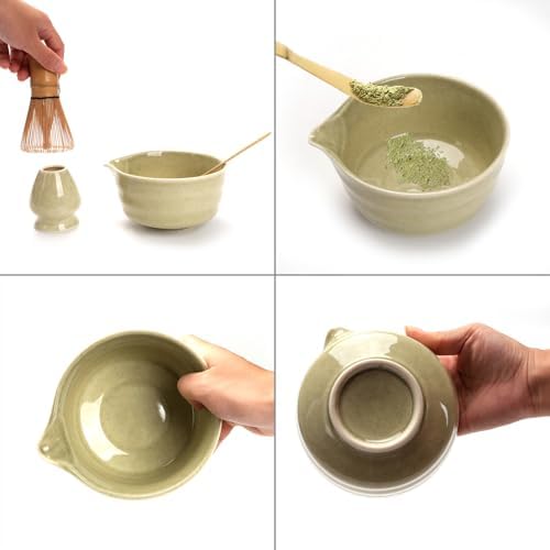 4PCS Matcha Tea Whisk Set, Tea Steeper Stirring Matcha Kits, Handmade from 100% Natural Bamboo Matcha Whisk (Chasen), Ceramic Matcha Bowl with Spout, Ceramic Whisk Holder, Scoop - Image 7
