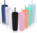 Volhoply 16oz Plastic Skinny Tumbler with Lid and Straw Bulk 8 Pack,Insulated Double Wall BPA Free Matte Acrylic Tumblers,Iced Coffee Travel Reusable Party Cup,Customizable Diy Gifts(Assorted,8 Set) by LiveFully%EF%BC%8CDrinkFreely%E2%80%94KeepGoingwithVolhoply%EF%BC%81