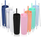 Volhoply 16oz Plastic Skinny Tumbler with Lid and Straw Bulk 8 Pack,Insulated Double Wall BPA Free Matte Acrylic Tumblers,Iced Coffee Travel Reusable Party Cup,Customizable Diy Gifts(Assorted,8 Set) by LiveFully%EF%BC%8CDrinkFreely%E2%80%94KeepGoingwithVolhoply%EF%BC%81
