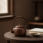Amagogo Copper Kettle Handmade Teapot Vintage Hammered Finish Small Tea Kettle Compact Water Boiler Arched Handle Short Spout With Lid Heat Retention Suitable, Aged Lifting Beam Pot - Image 4