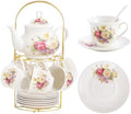 20-Pieces Porcelain Tea Sets For Women, Tea Set For Adult with Golden Metal Rack,Tea Gift Sets for Home&Party(012) by TATSUMI