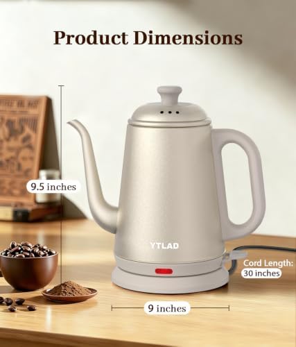 Gooseneck Electric Kettle 1L, 1000W, Pour-Over Coffee & Tea (Gold) - Image 6