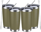MEWAY 20oz Tumbler 4 Pack Double Wall Vacuum Insulated Travel Mug Bulk, Stainless Steel Tumblers with Lid and Straw, Durable Powder Coated Coffee Cups for Cold & Hot Drinks (Army Green, 4) by MEWAY