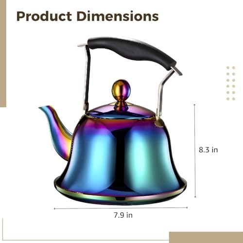 2 Liter Whistling Tea Kettle, Color Rainbow Mirror Finish Stainless Steel Stovetop Teakettle with Heat-Resistant Handle and Stylish Appearance, Suitable for All Stovetops - Image 4