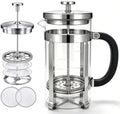 French Press Coffee Maker 304 Stainless Steel Double Mesh Filter, Borosilicate Glass French Press-34oz silver by psavgla