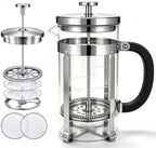 French Press Coffee Maker 304 Stainless Steel Double Mesh Filter, Borosilicate Glass French Press-34oz silver by psavgla