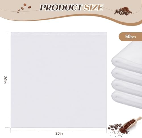 Cinnvoice 50 Pcs 20" X 20" Cold Brew Coffee Filter Bags with Drawstring - Image 3