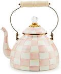 MACKENZIE-CHILDS Tea Kettle, 3 Quarts, Pink-and-White Rosy Check by Unknown