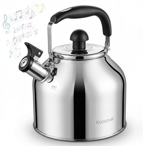4.2 Quart Brushed Stainless Steel Whistling Tea Kettle for Stovetop by Koocovel