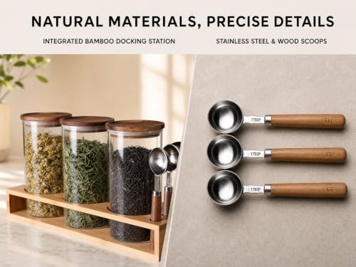 KKC HOME ACCNETS Glass Canister Set with Bamboo Rack & Scoops-39oz 3 Pack - Image 5