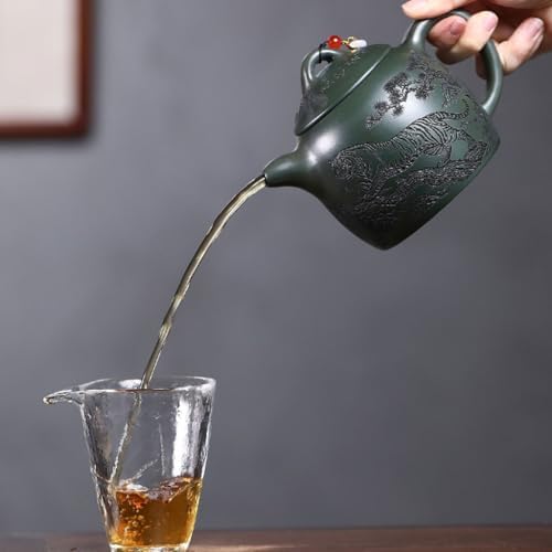 Tea Kettle Creative Handmade Green Clay Huwei Round Large Capacity Teapot Living Room Coffee Table Teapot Ceramic Tea Infuser - Image 7