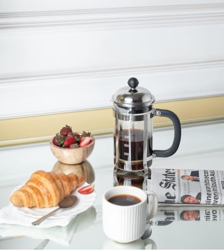 Vintage French Press Coffee Maker 600ml Borosilicate Glass Silver - Image 2