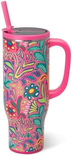 Swig Life 30oz Leakproof To-Go Tumbler with Handle, Flora Rosa by SwigLife