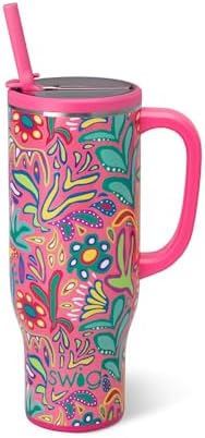 Swig Life 30oz Leakproof To-Go Tumbler with Handle, Flora Rosa by SwigLife