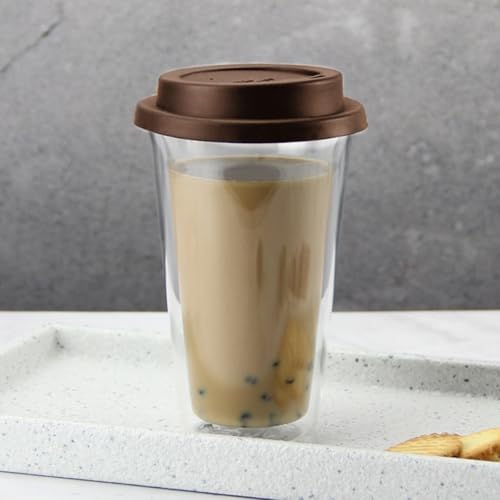 Alipis 350ml Double Wall Glass Coffee Mug with Silicone Lid, Insulated - Image 4