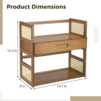 2 Tier Matcha Station Organizer with Drawer,15.75" x 7.87" x 15.35" Bamboo Mug Stand Shelf, Home Coffee Station Organizer for Whisk Set Bowl Cup Kitchen Countertops Bars - Image 4