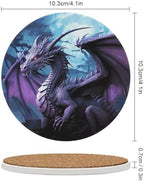 6PCS Purple Dragon Purple Moon Coasters Non-Slip Round Drink Coasters with Ceramic Stone and Cork Base, Heat Resistant Absorbent 33.00Stone Coaster Set for Kinds of Mugs and Cups, 4 Inch - Image 2