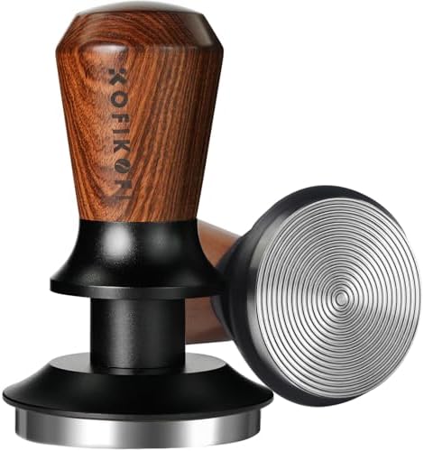 51mm Espresso Tamper, 30lbs Spring Loaded, Rosewood Handle, Ripple Base by KOFIKOFI