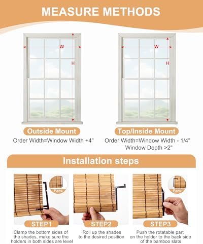 36" W x 72" H Cordless Bamboo Roman Shades for Interior, Camel - Image 3