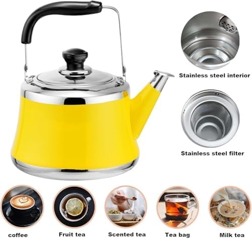 Small Tea Kettle with Infuser, Food Grade Stainless Steel Stovetop Teapot, Whistling Stove Top Kettle Induction Gas Tea Kettle for Gas Hob(Yellow,1L) - Image 2