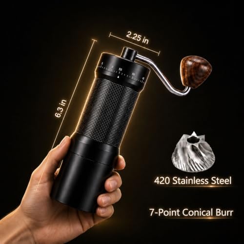 Manual Coffee Grinder Adjustable Hand Burr Black Metal Portable - Image 3