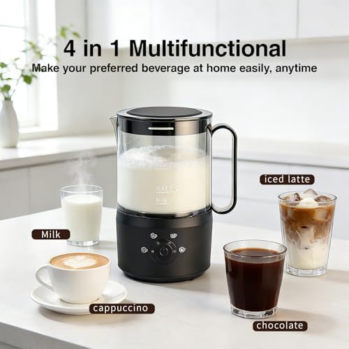 Milk Frother, 4-in-1 Electric Milk Steamer(10oz/300ml)，Automatic Hot and Cold Foam Maker for Iced Coffee, Lattes, Cappuccinos & Macchiatos, Non-Stick Interior, Black. - Image 2